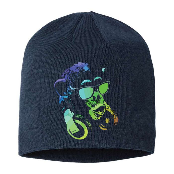 Monkey Chimp With Sunglasses And Headphones Sustainable Beanie