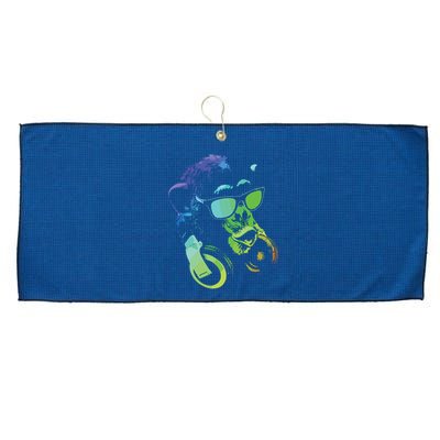 Monkey Chimp With Sunglasses And Headphones Large Microfiber Waffle Golf Towel
