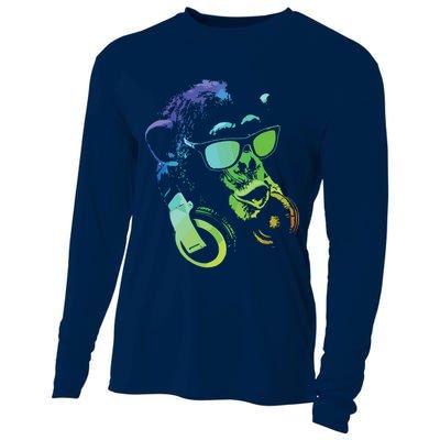 Monkey Chimp With Sunglasses And Headphones Cooling Performance Long Sleeve Crew