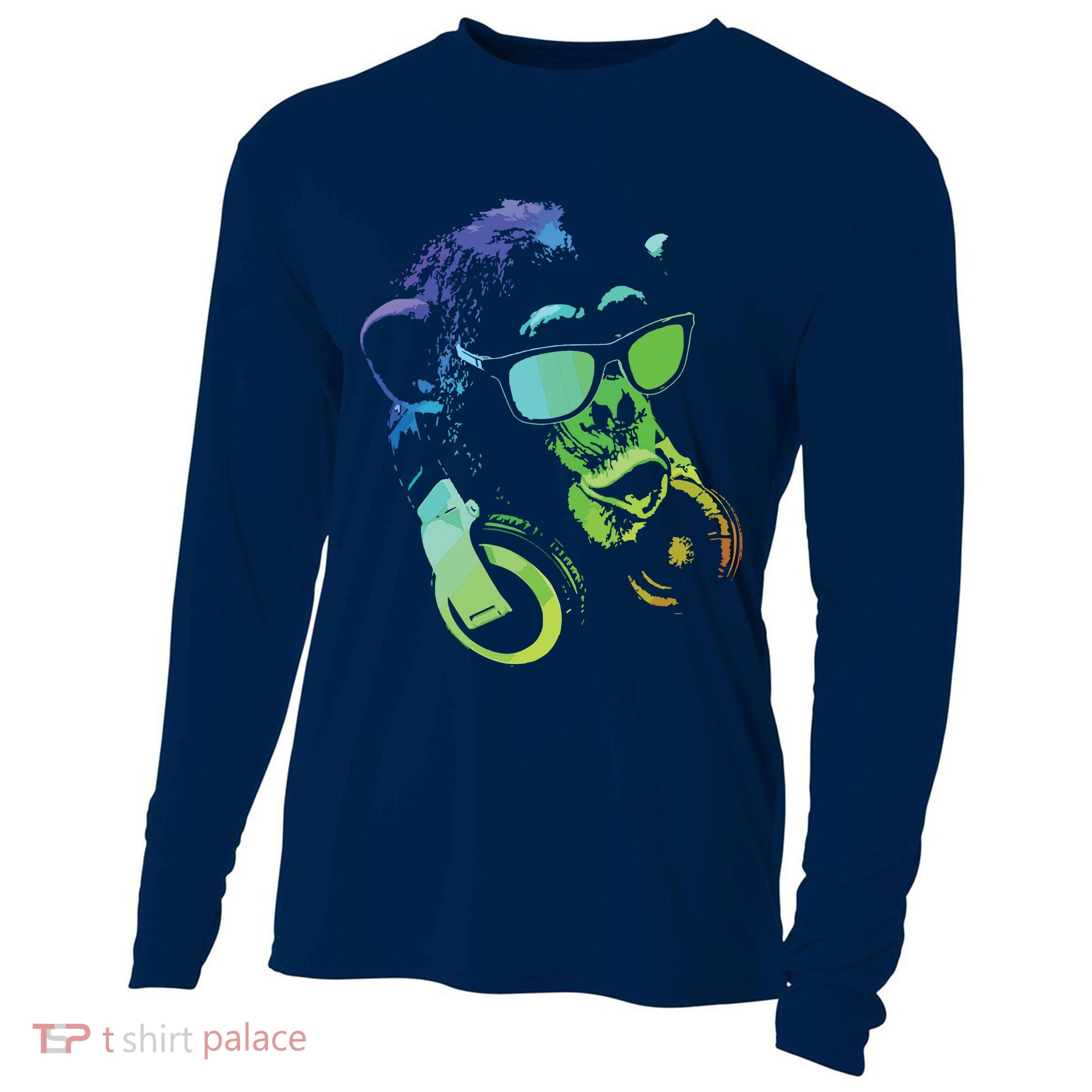 Monkey Chimp With Sunglasses And Headphones Cooling Performance Long Sleeve Crew