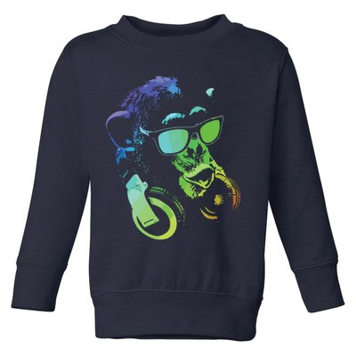 Monkey Chimp With Sunglasses And Headphones Toddler Sweatshirt