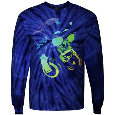 Monkey Chimp With Sunglasses And Headphones Tie-Dye Long Sleeve Shirt