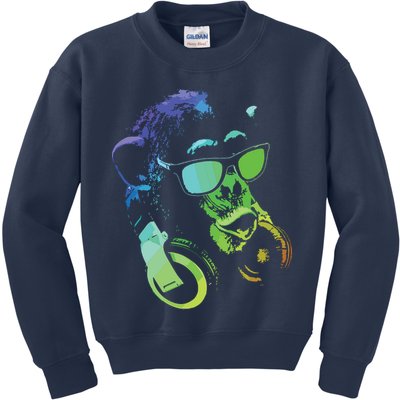Monkey Chimp With Sunglasses And Headphones Kids Sweatshirt