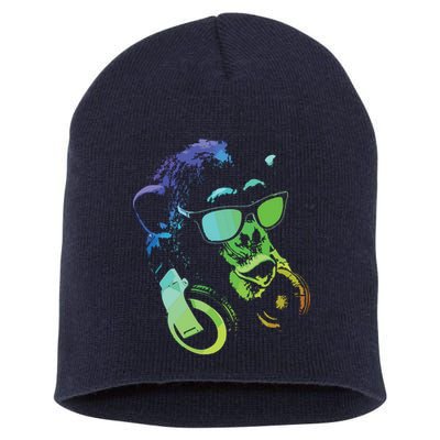 Monkey Chimp With Sunglasses And Headphones Short Acrylic Beanie