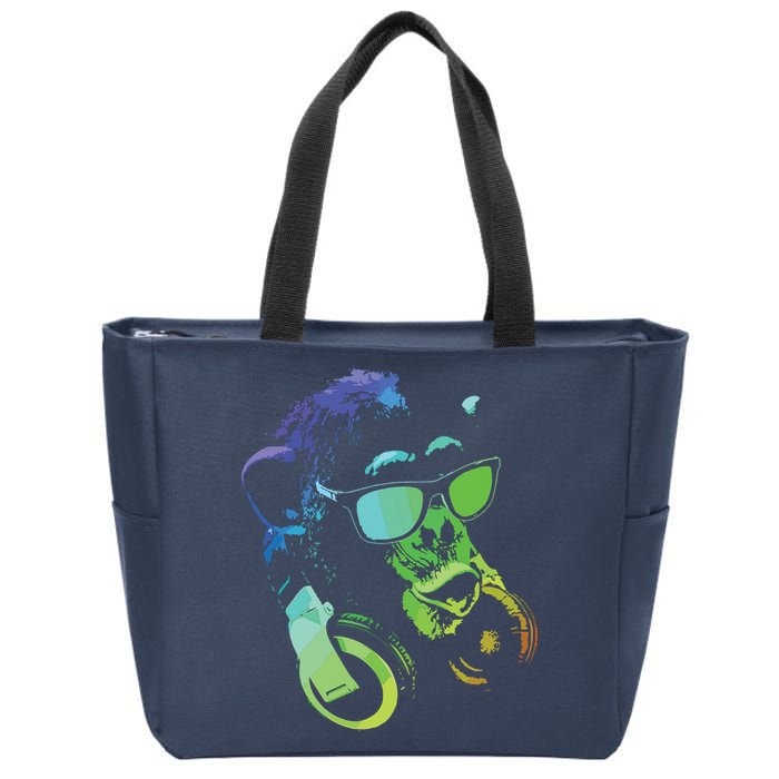Monkey Chimp With Sunglasses And Headphones Zip Tote Bag