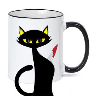 Murderous Cat With Knife Funny Black Cat What Gift 11oz Black Color Changing Mug