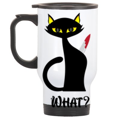 Murderous Cat With Knife Funny Black Cat What Gift Stainless Steel Travel Mug