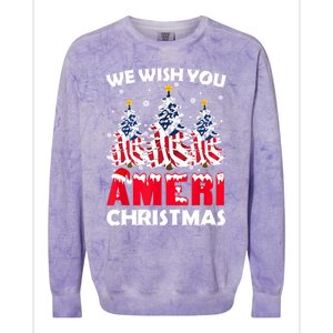 Merry Christmas We Wish You Ameri Xmas American Flag Trees Cute Gift Colorblast Crewneck Sweatshirt