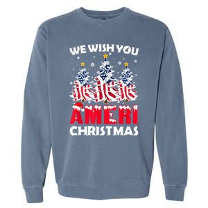 Merry Christmas We Wish You Ameri Xmas American Flag Trees Cute Gift Garment-Dyed Sweatshirt