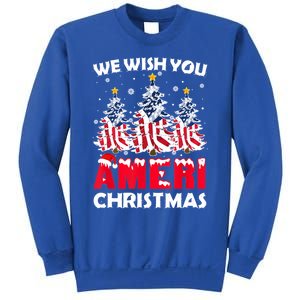 Merry Christmas We Wish You Ameri Xmas American Flag Trees Cute Gift Sweatshirt