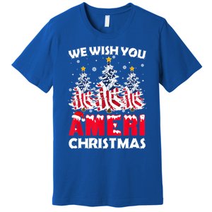 Merry Christmas We Wish You Ameri Xmas American Flag Trees Cute Gift Premium T-Shirt