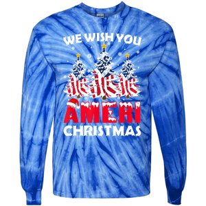 Merry Christmas We Wish You Ameri Xmas American Flag Trees Cute Gift Tie-Dye Long Sleeve Shirt