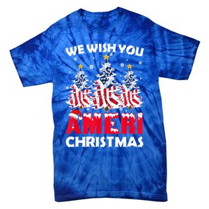 Merry Christmas We Wish You Ameri Xmas American Flag Trees Cute Gift Tie-Dye T-Shirt