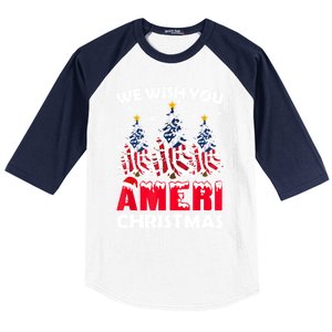 Merry Christmas We Wish You Ameri Xmas American Flag Trees Cute Gift Baseball Sleeve Shirt