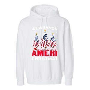 Merry Christmas We Wish You Ameri Xmas American Flag Trees Cute Gift Garment-Dyed Fleece Hoodie