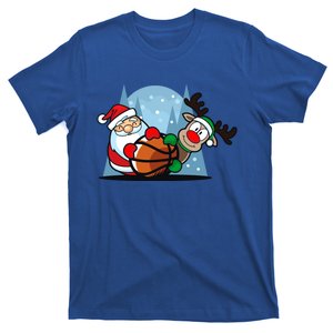 Merry Christmas With Santa Claus Deer And Basketball Graphic Cool Gift T-Shirt