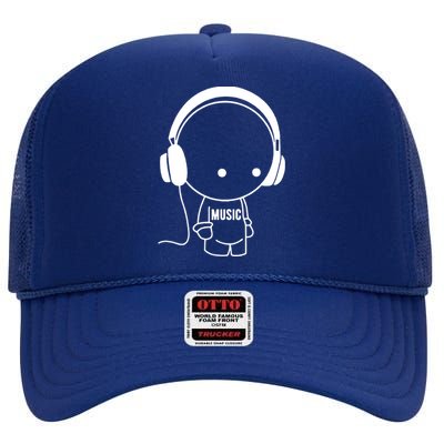 Music Character With Headphones High Crown Mesh Back Trucker Hat