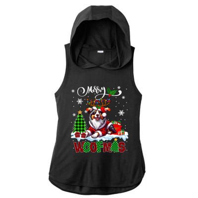 Merry Christmas Woof Australian Shepherd Cosplay Santa Cute Gift Ladies PosiCharge Tri-Blend Wicking Draft Hoodie Tank