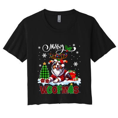 Merry Christmas Woof Australian Shepherd Cosplay Santa Cute Gift Crop Top