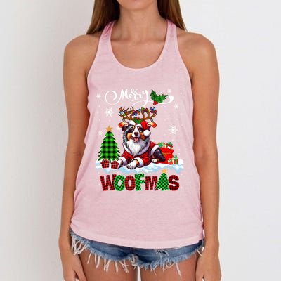 Merry Christmas Woof Australian Shepherd Cosplay Santa Cute Gift Women's Knotted Racerback Tank