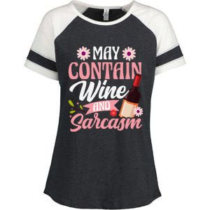 May Contain Wine And Sarcasm Mama Grandma Grandmother Aunt Enza Ladies Jersey Colorblock Tee