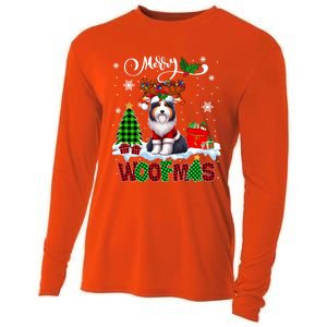 Merry Christmas Woof Bearded Collie Cosplay Santa Reindeer Gift Cooling Performance Long Sleeve Crew