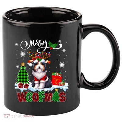 Merry Christmas Woof Bearded Collie Cosplay Santa Reindeer Gift 11oz C Handle Ceramic Mug