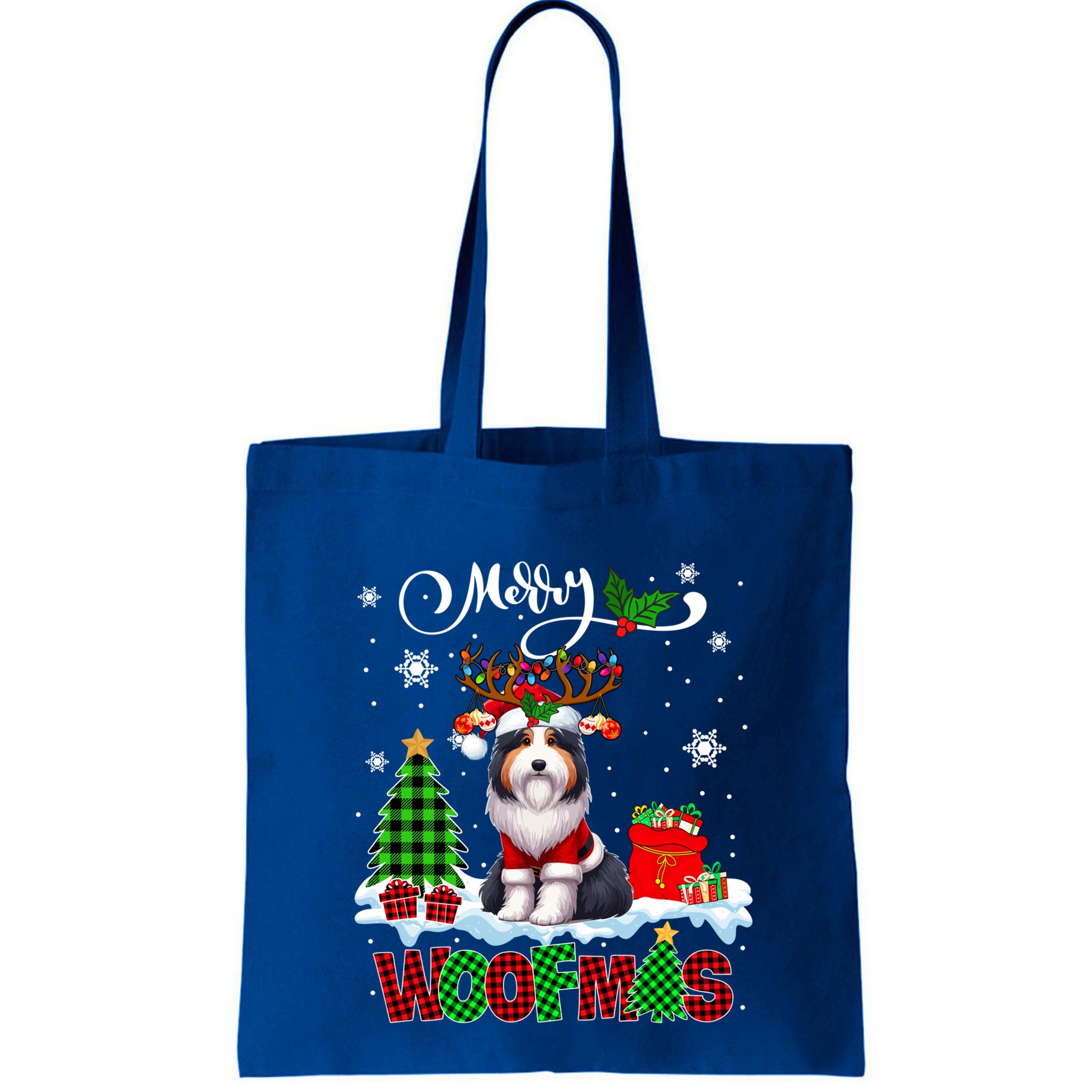 Merry Christmas Woof Bearded Collie Cosplay Santa Reindeer Gift Bag
