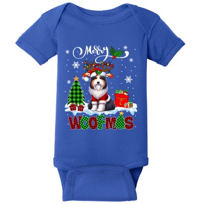 Merry Christmas Woof Bearded Collie Cosplay Santa Reindeer Gift Baby Bodysuit