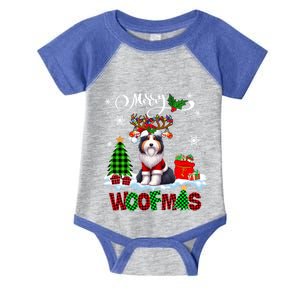 Merry Christmas Woof Bearded Collie Cosplay Santa Reindeer Gift Infant Baby Jersey Bodysuit