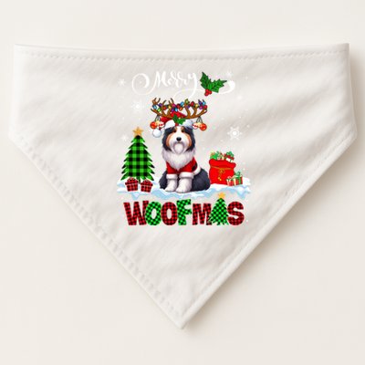 Merry Christmas Woof Bearded Collie Cosplay Santa Reindeer Gift USA-Made Doggie Bandana