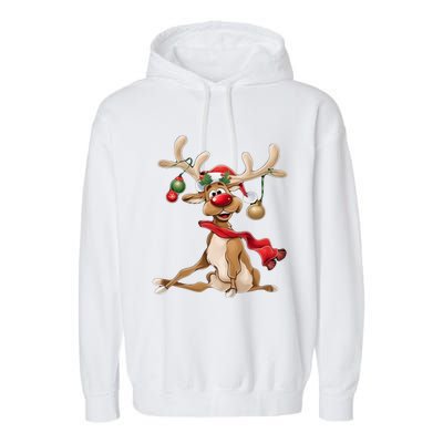 Merry Christmas Women Gifts For Him Funny Reindeer Garment-Dyed Fleece Hoodie