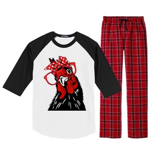 Mother Chicken With Bandana Headband And Glasses Raglan Sleeve Pajama Set