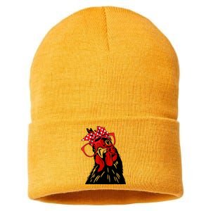 Mother Chicken With Bandana Headband And Glasses Sustainable Knit Beanie