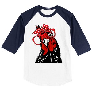 Mother Chicken With Bandana Headband And Glasses Baseball Sleeve Shirt