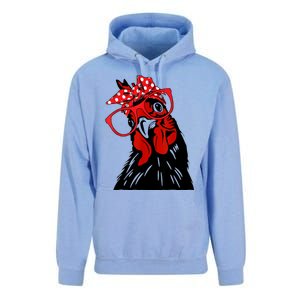 Mother Chicken With Bandana Headband And Glasses Unisex Surf Hoodie