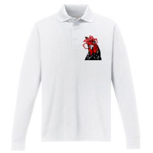 Mother Chicken With Bandana Headband And Glasses Performance Long Sleeve Polo