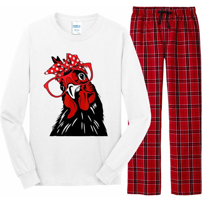 Mother Chicken With Bandana Headband And Glasses Long Sleeve Pajama Set