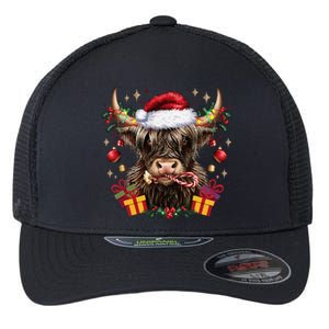 Mooey Christmas Western Howdy Highland Cow Lover Santa Xmas Flexfit Unipanel Trucker Cap