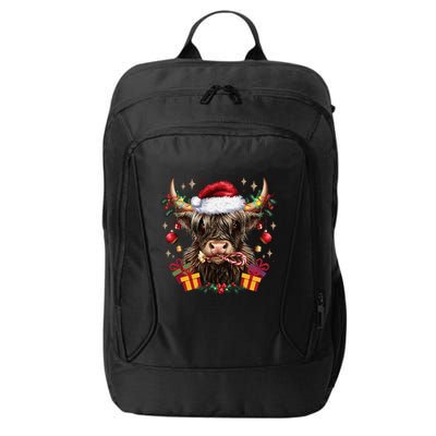 Mooey Christmas Western Howdy Highland Cow Lover Santa Xmas City Backpack