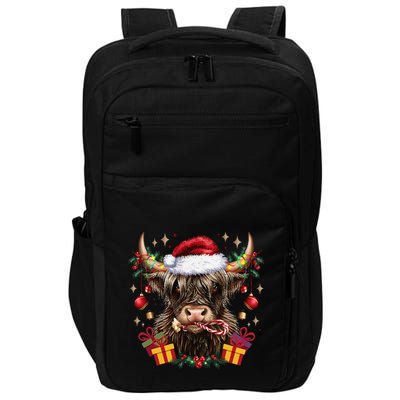Mooey Christmas Western Howdy Highland Cow Lover Santa Xmas Impact Tech Backpack