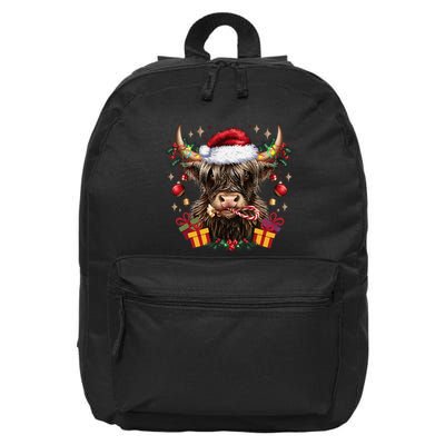 Mooey Christmas Western Howdy Highland Cow Lover Santa Xmas 16 in Basic Backpack