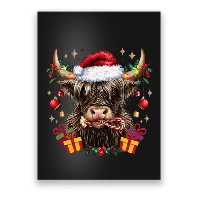 Mooey Christmas Western Howdy Highland Cow Lover Santa Xmas Poster