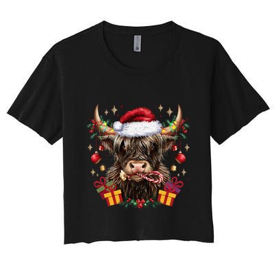 Mooey Christmas Western Howdy Highland Cow Lover Santa Xmas Crop Top