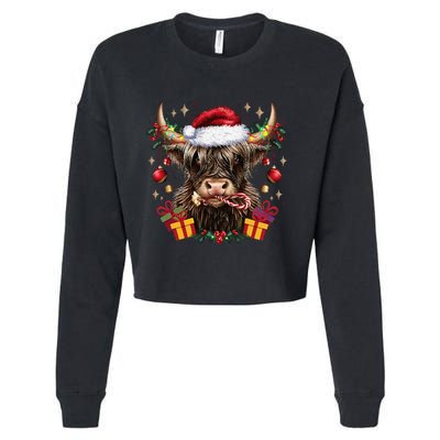 Mooey Christmas Western Howdy Highland Cow Lover Santa Xmas Cropped Pullover Crew