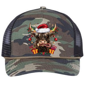 Mooey Christmas Western Howdy Highland Cow Lover Santa Xmas Retro Rope Trucker Hat Cap