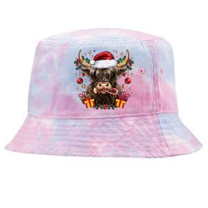 Mooey Christmas Western Howdy Highland Cow Lover Santa Xmas Tie-Dyed Bucket Hat