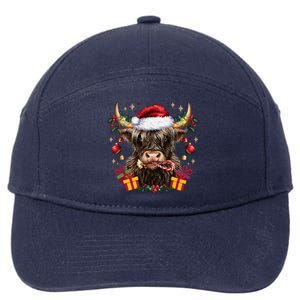 Mooey Christmas Western Howdy Highland Cow Lover Santa Xmas 7-Panel Snapback Hat