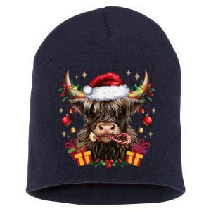 Mooey Christmas Western Howdy Highland Cow Lover Santa Xmas Short Acrylic Beanie