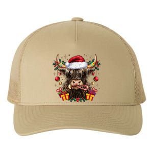 Mooey Christmas Western Howdy Highland Cow Lover Santa Xmas Yupoong Adult 5-Panel Trucker Hat